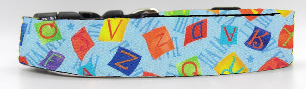 Alphabet Dog Collar / Letter Tiles on Blue / Teacher Dog Collar / Matching Dog Bow tie