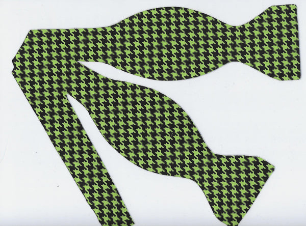Houndstooth Bow tie / Bright Green & Black Houndstooth / Self-tie & Pre-tied Bow tie - Bow Tie Expressions