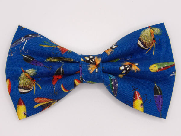 Fishing Bow tie / Colorful Fishing Lures on Dark Blue / Self-tie & Pre-tied Bow tie