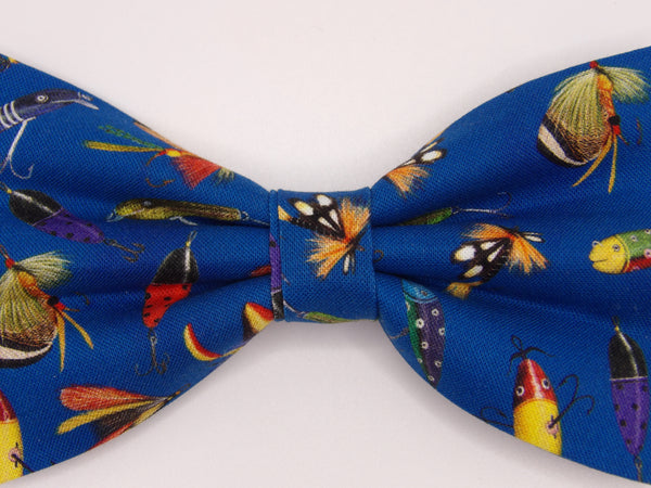 Fishing Bow tie / Colorful Fishing Lures on Dark Blue / Self-tie & Pre-tied Bow tie
