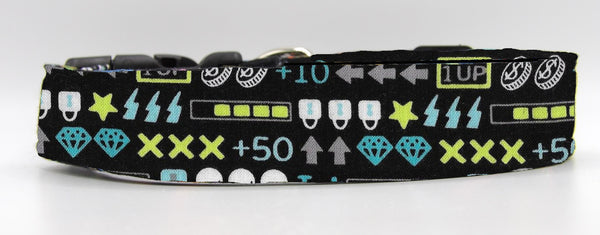 Gamer Dog Collar / Video Game Token on Black / Retro Dog Collar / Matching Dog Bow tie