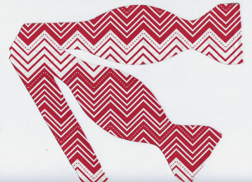 Red Chevron Bow tie / Red & White Stripes / Self-tie & Pre-tied Bow tie - Bow Tie Expressions