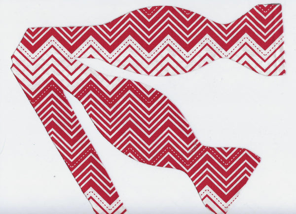 Red Chevron Bow tie / Red & White Stripes / Self-tie & Pre-tied Bow tie - Bow Tie Expressions