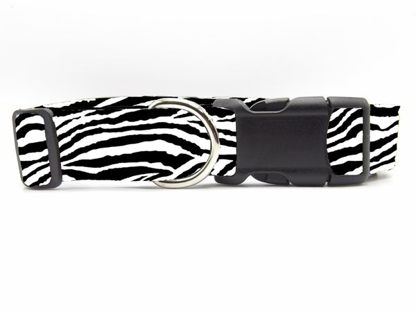 Zebra Print Dog Collar / Black & White Stripes / Exotic Dog Collar / Matching Dog Bow tie