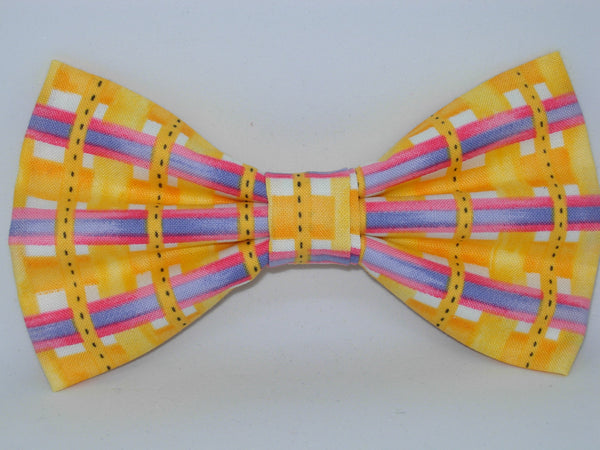 Sunshine Weave / Bright Yellow Plaid with Purple & Pink Bars / Self-tie & Pre-tied Bow tie - Bow Tie Expressions