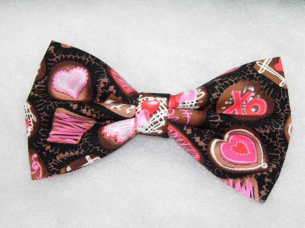 Valentine's Day Bow Tie / Fancy Chocolate Candy with Pink Hearts / Pre-tied Bow tie