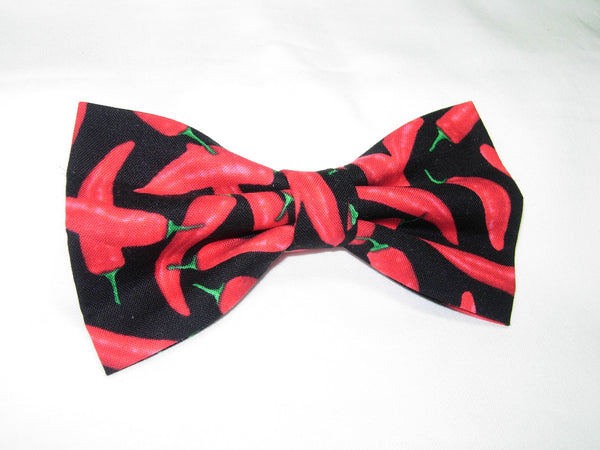 Red Pepper Bow tie / Spicy Hot Chili Peppers on Black / Pre-tied Bow tie