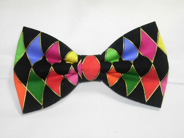 Mardi Gras Party Bow Tie / Pink, Purple, Gold, Green Harlequin Diamonds / Self-tie & Pre-tied - Bow Tie Expressions
