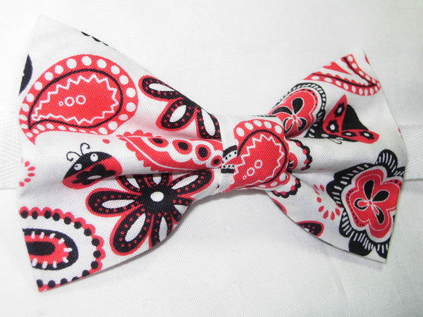 LUV BUG PAISLEY PRE-TIED BOW TIE - RED & BLACK PAISLEY & LADYBUGS ON WHITE - Bow Tie Expressions