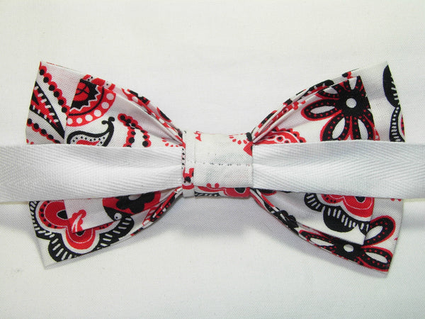 LUV BUG PAISLEY PRE-TIED BOW TIE - RED & BLACK PAISLEY & LADYBUGS ON WHITE - Bow Tie Expressions