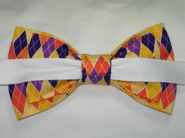 Trendy Autumn Argyle Bow tie / Orange, Yellow & Purple / Pre-tied Bow tie - Bow Tie Expressions