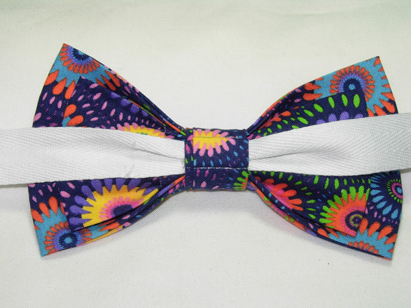 Retro Bow tie / Abstract Daisy Wheels / Pink, Purple, Yellow, Green & Blue / Pre-tied Bow tie - Bow Tie Expressions
