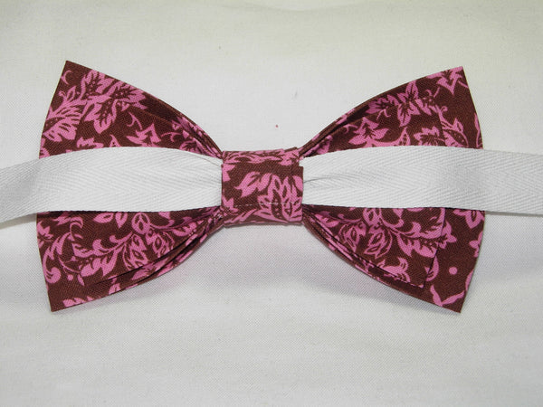 Pink & Brown Damask Bow Tie / Petite Pink Damask on Chocolate Brown / Self-tie & Pre-tied Bow tie - Bow Tie Expressions
