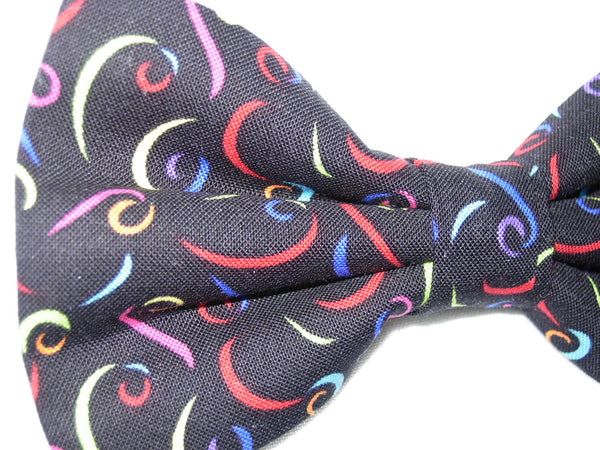 HAPPY LINES PRE-TIED BOW TIE - COLORFUL SQUIGGLES ON BLACK - Bow Tie Expressions
