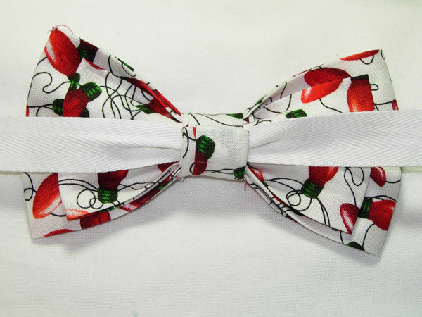 Christmas Tree Bow tie / Red String Lights on White / Self-tie & Pre-tied Bow tie - Bow Tie Expressions