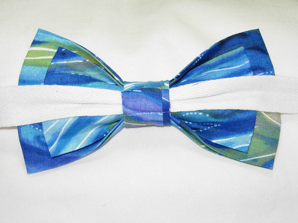 Ocean Blue Bow tie / Blue, Green & Purple Swirling Currents / Pre-tied Bow tie - Bow Tie Expressions