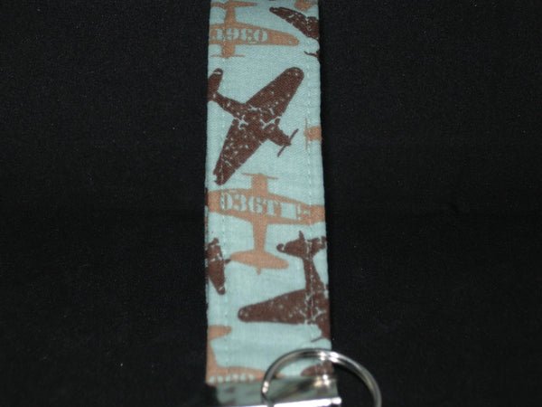 Pilot Key Fob / WWII War Planes on Mint Green / Military Vet Lanyard, Key Chain, Cell Phone Wristlet - Bow Tie Expressions