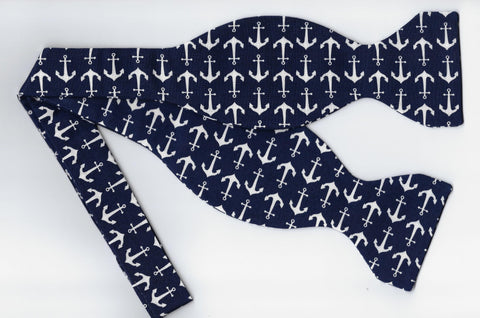 Nautical Bow tie / White Anchors on Navy Blue / Cruise Bow tie / Self-tie & Pre-tied Bow tie - Bow Tie Expressions