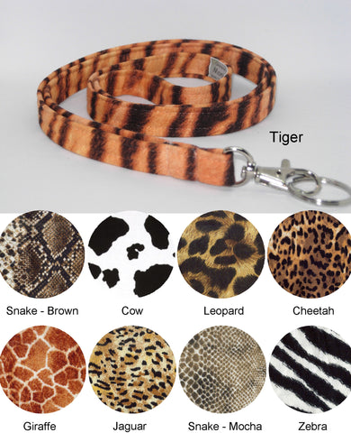 Animal Print Lanyard, Tiger, Cow, Leopard, Snake, Cheetah, Giraffe, Jaguar, Zebra, Key Chain, Key Fob, Cell Phone Wristlet