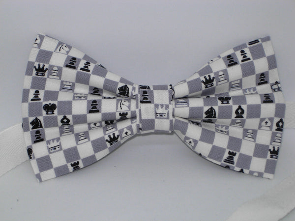 Chess Game Bow Tie / Gray & White Chess Pieces / Championship Chess Player / Self-tie & Pre-tied Bow tie