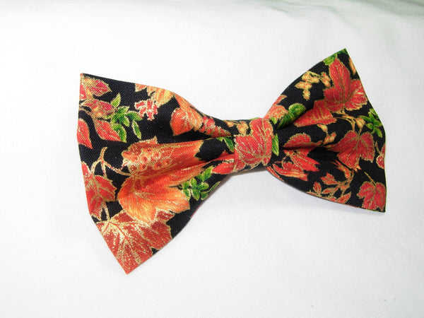 Autumn Abundance Bow Tie / Orange Fall Leaves with Metallic Gold on Black / Pre-tied Bow tie - Bow Tie Expressions