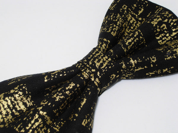Gold & Black Bow tie / Metallic Gold Splashes on Black / Pre-tied Bow tie