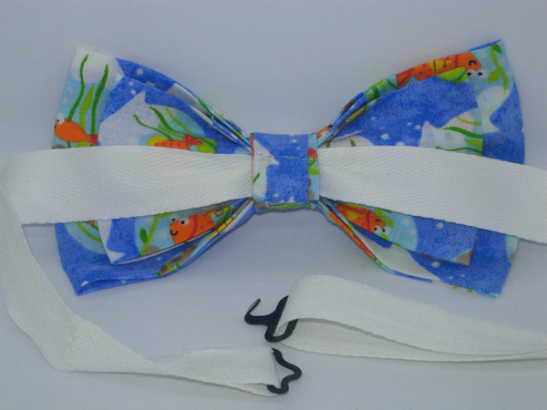 Goldfish Bow tie / Pet Goldfish in Bowls on Blue / Pre-tied Bow tie
