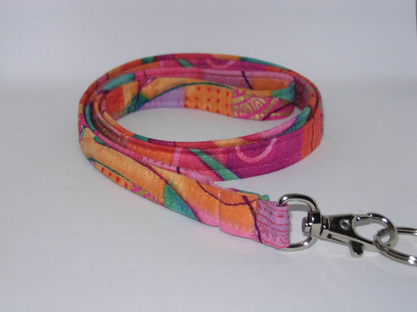 Whimsical Lanyard / Peach, Teal, Pink & Metallic Gold / Trendy Key Chain, Key Fob, Cell Phone Wristlet - Bow Tie Expressions