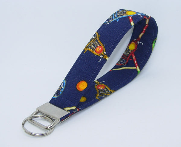 Lacrosse Lanyard / Lacrosse Sticks & Balls on Navy Blue / Coach Lanyard, Key Fob, Key Chain, Cell Phone Wristlet - Bow Tie Expressions
