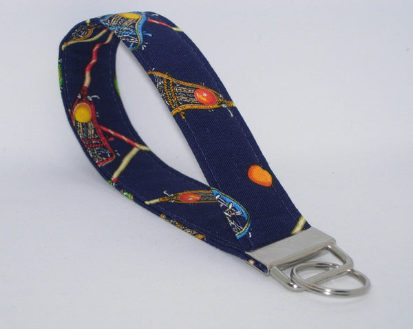 Lacrosse Lanyard / Lacrosse Sticks & Balls on Navy Blue / Coach Lanyard, Key Fob, Key Chain, Cell Phone Wristlet - Bow Tie Expressions