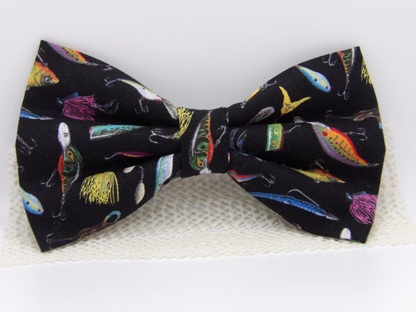 Fishing Bow tie / Colorful Fishing Lures on Black / Pre-tied Bow tie