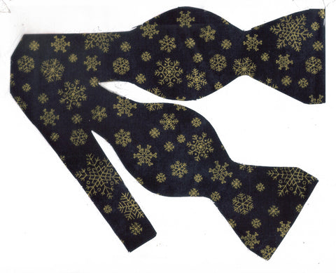 Christmas Bow tie / Metallic Gold Snowflakes on Black / Self-tie & Pre-tied Bow tie