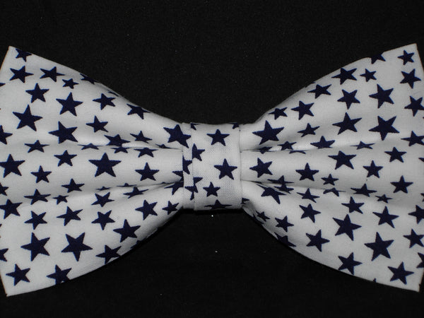 Super Star Bow tie / Navy Blue Stars on White / Pre-tied Bow tie