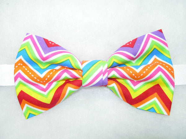 NEON CHEVRON STRIPES BOW TIE - HOT PINK, BRIGHT RED, GREEN, YELLOW, ORANGE & BLUE - Bow Tie Expressions
