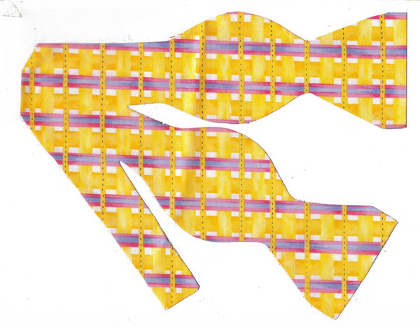 Sunshine Weave / Bright Yellow Plaid with Purple & Pink Bars / Self-tie & Pre-tied Bow tie - Bow Tie Expressions