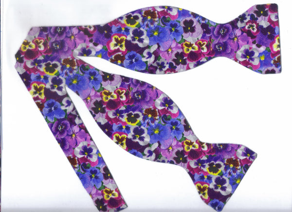 Purple Pansy Bow tie / Purple & Lavender Pansies / Self-tie & Pre-tied Bow tie