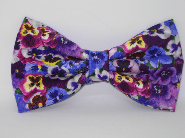 Purple Pansy Bow tie / Purple & Lavender Pansies / Pre-tied Bow tie