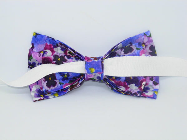 Purple Pansy Bow tie / Purple & Lavender Pansies / Pre-tied Bow tie