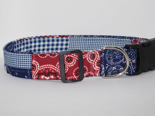 Bandana Dog Collar / Red, White & Blue Patchwork Bandana / Western Rodeo Cowboy / Matching Dog Bow tie
