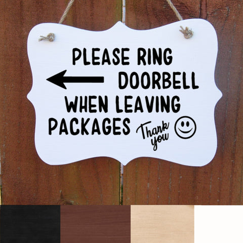 Ring Doorbell When Leaving Packages, Front Door Sign for Deliveries, UPS, USPS, Fedex or any Pachage Delivery, Wood Sign