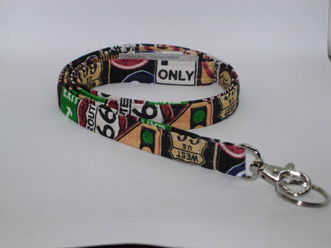 Route 66 Lanyard / Retro Highway Signs / Vacation Key Fob, Key Chain, Cell Phone Wristlet