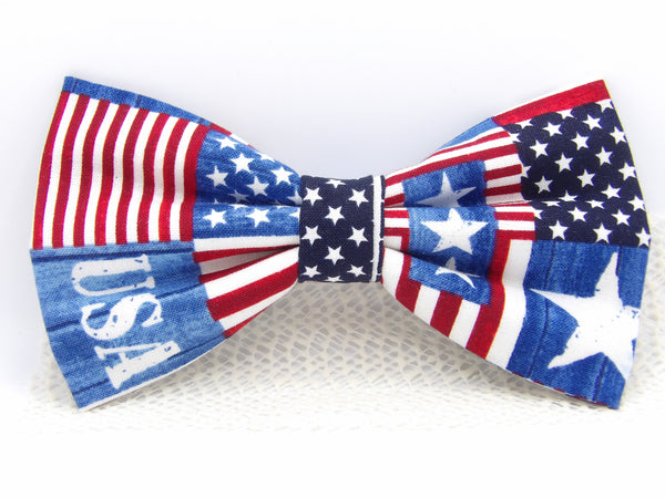 Patriotic Bow tie / USA Stars & Stipes Patchwork / 4th of July / Pre-tied Bow tie