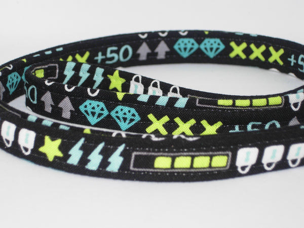 Gamer Lanyard / Video Game Icons on Black / Key Chain, Key Fob, Cell Phone Wristlet - Bow Tie Expressions