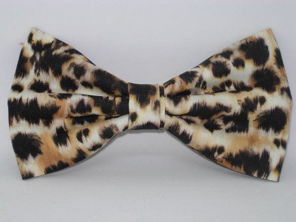 Animal Print Bow tie / Dark Spots on Tan / Wild Cat / Pre-tied Bow tie