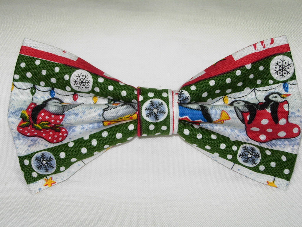 Christmas Bow tie / Baby Penguins in Christmas Stockings / Holiday Bow ties / Pre-tied Bow Tie