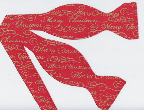 Christmas Bow tie / Merry Christmas on Red / Metallic Gold / Self-tie & Pre-tied Bow tie