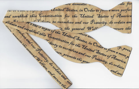 American Bow tie / Preamble to the USA Constitution on Tan / Self-tie & Pre-tied Bow tie