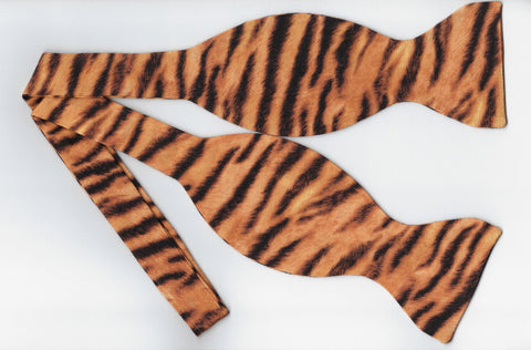 Tiger Print Bow Tie / Furry-looking Black Tiger Stripes on Gold / Self-tie & Pre-tied Bow tie - Bow Tie Expressions