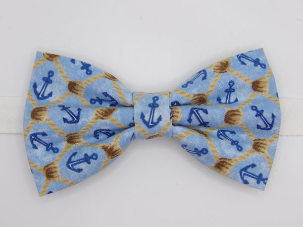 Nautical Bow tie / Blue Anchors & Ropes on Blue / Cruise Bow tie / Self-tie & Pre-tied Bow tie