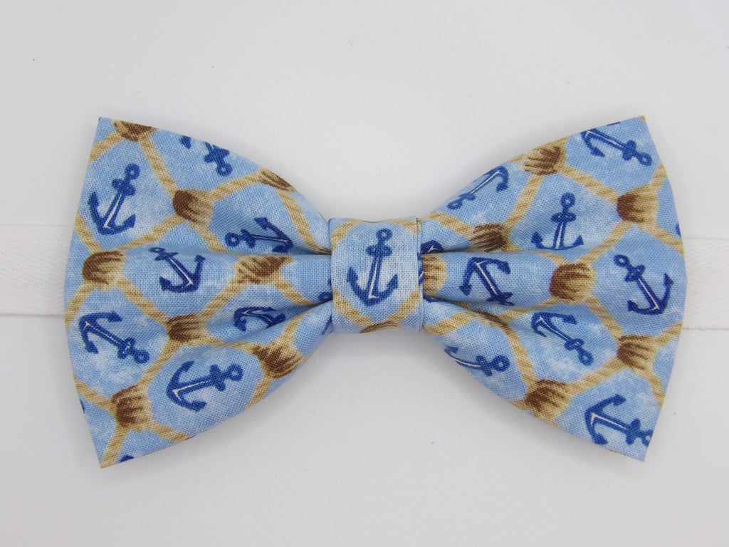 Nautical Bow tie / Blue Anchors & Ropes on Blue / Cruise Bow tie / Pre-tied Bow tie